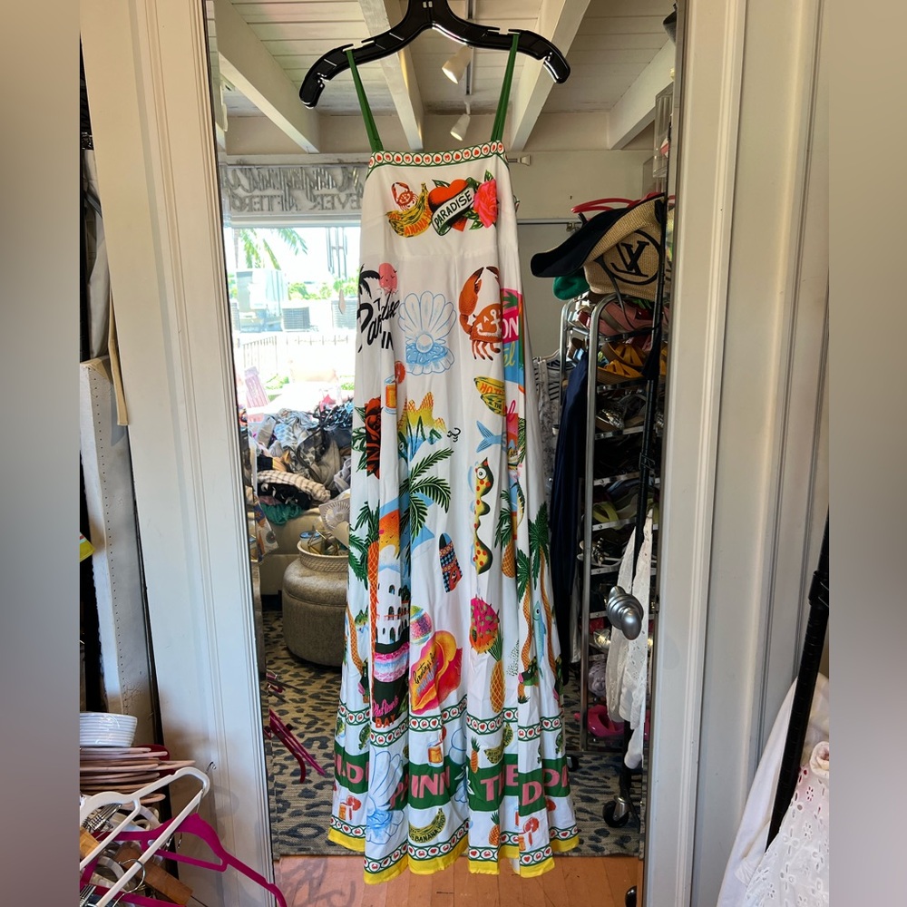 O'Neill White Multicolor Graphic Maxi Dress